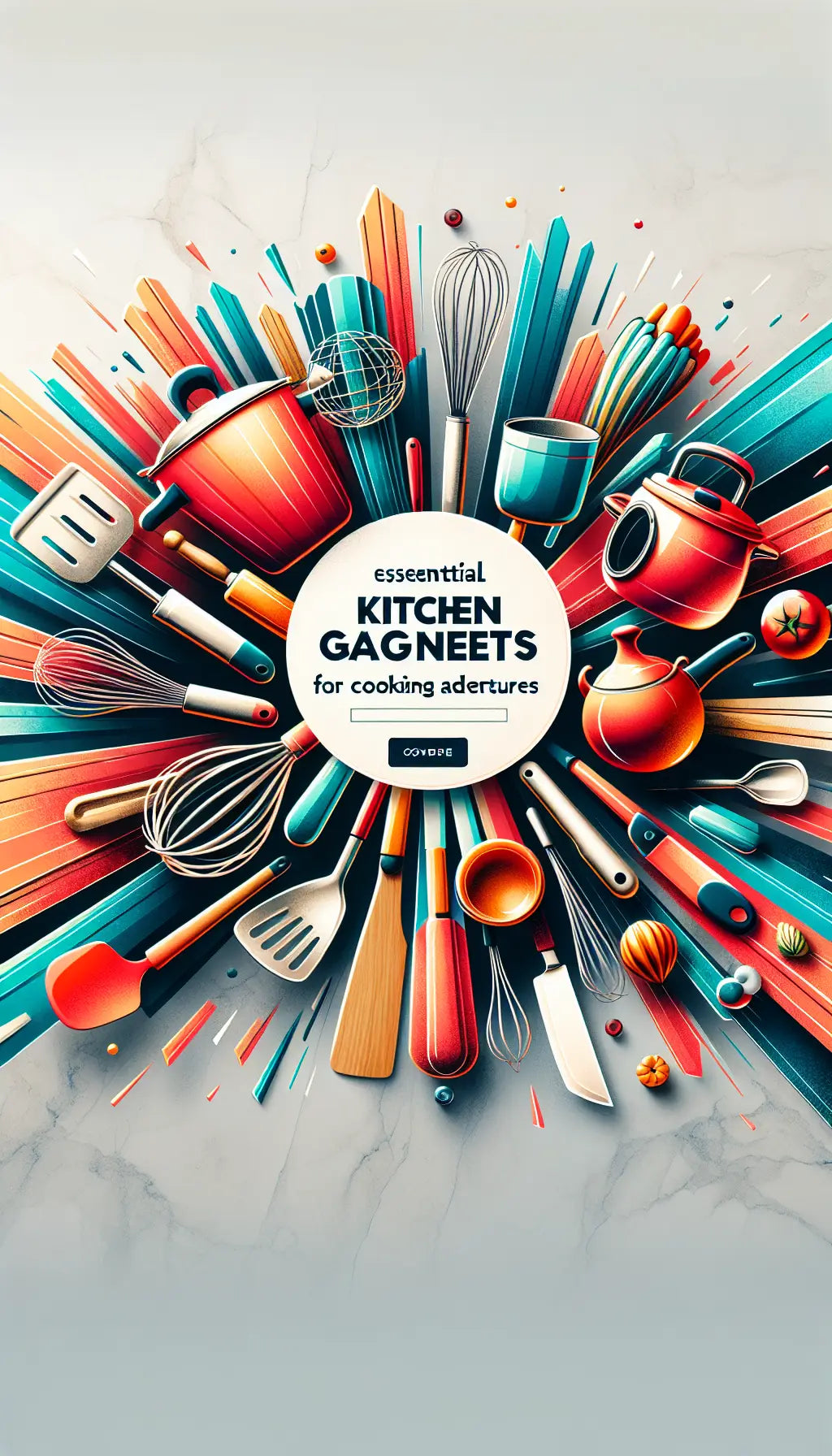 Colorful burst of must-have kitchen tools and cookware for simplified cooking adventures.