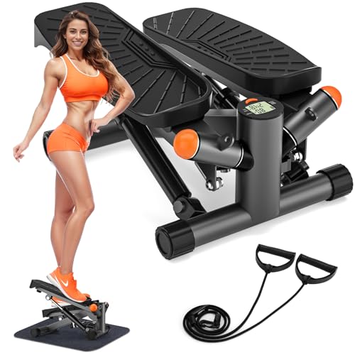 Steppers for Exercise at Home, Adjustable Height Mini Stair Stepper with Resistance Bands,Twist Stepper with 350lbs Loading Capacity, Exercise Equipment for Full Body Workout (Included Mat)