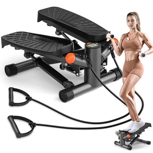 Steppers for Exercise at Home,Adjustable Height Mini Stepper with Resistance Bands,Stair Stepper with 350lbs Loading Capacity,Twist Stepper for Full Body Workout (Included Mat)