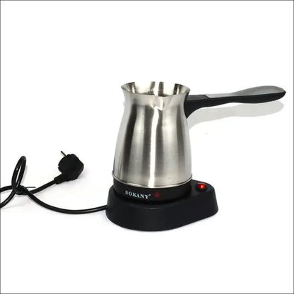 Electric Turkish coffee maker in stainless steel for rich Greek coffee at home or on the go