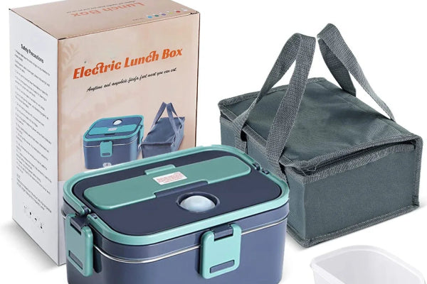 1.8L Electric Lunch Box, 60W food heater for car and home, includes portable storage bag, power cables, and utensils, ideal for self-heating meals on the go.