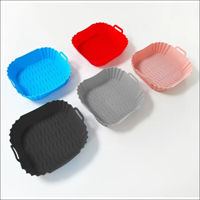 Colorful silicone baking molds showcasing the Square Silicone Air Fryer Tray features