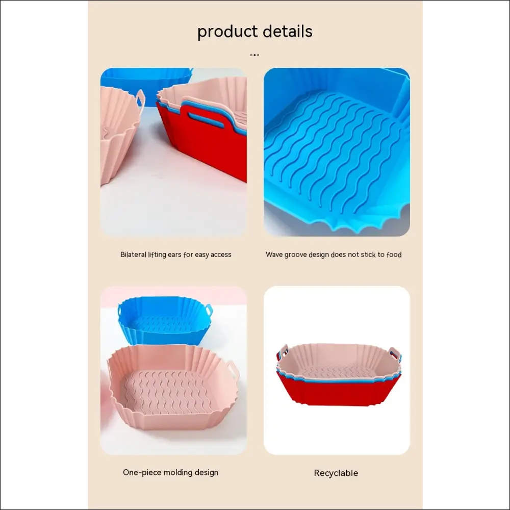 Colorful plastic dish drainer with water drainage for Square Silicone Air Fryer Tray