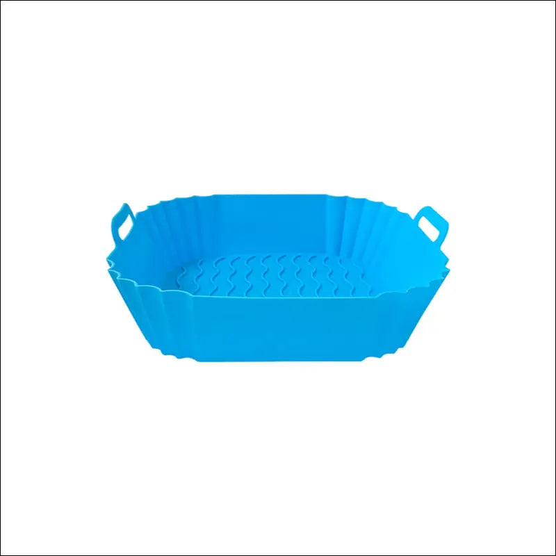 Bright blue plastic basin with handles, ideal for Square Silicone Air Fryer Tray use