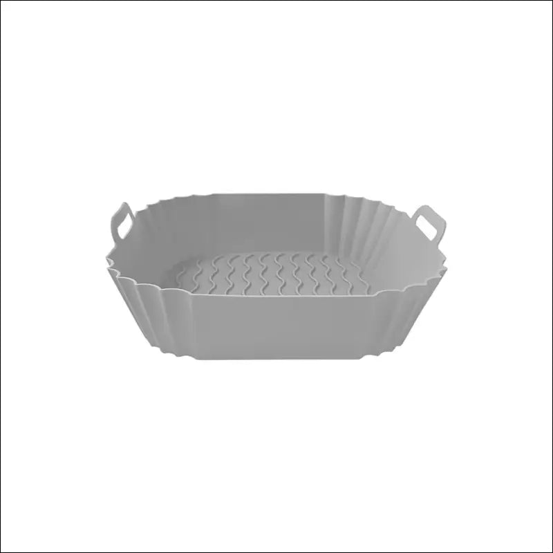 Gray plastic colander with handles showcasing Square Silicone Air Fryer Tray features