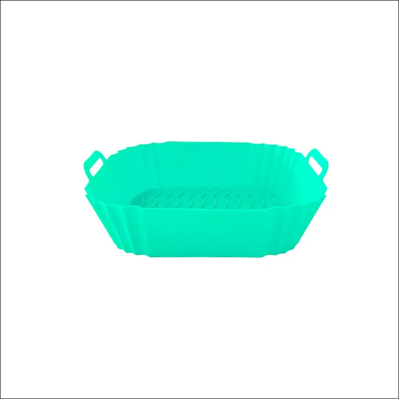 Bright turquoise plastic tub with handles for Square Silicone Air Fryer Tray