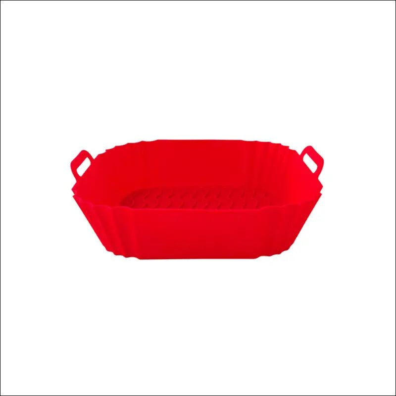 Bright red plastic basin for easy handling, featured in Square Silicone Air Fryer Tray