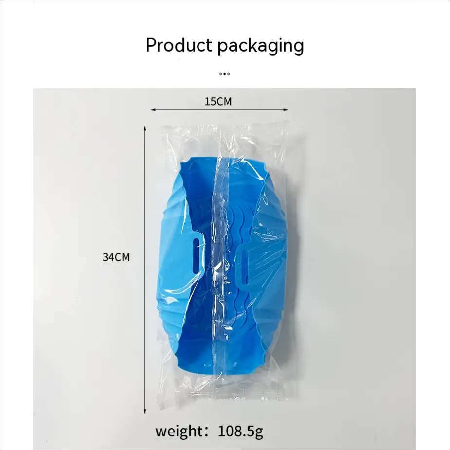 Blue plastic water bottle sealed in clear packaging for Square Silicone Air Fryer Tray