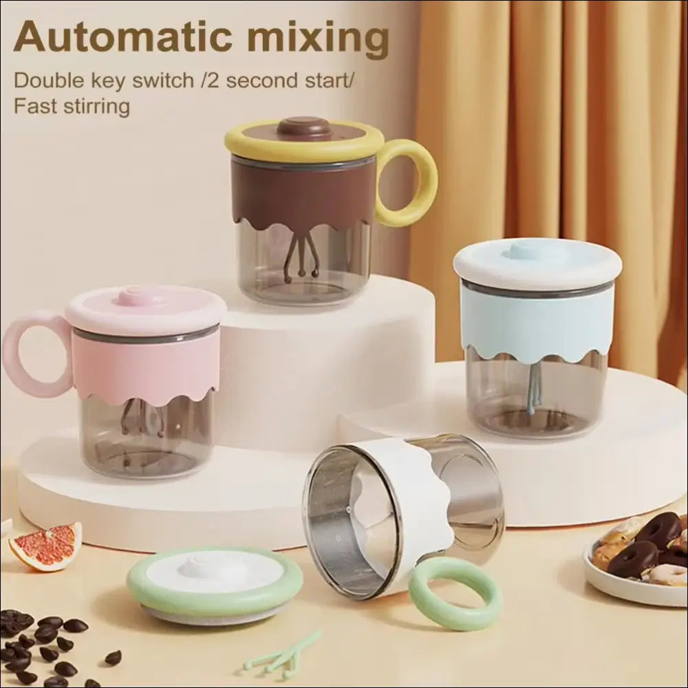 Self-stirring TurboMix Magic Mugs in pastel colors for instant mixing convenience