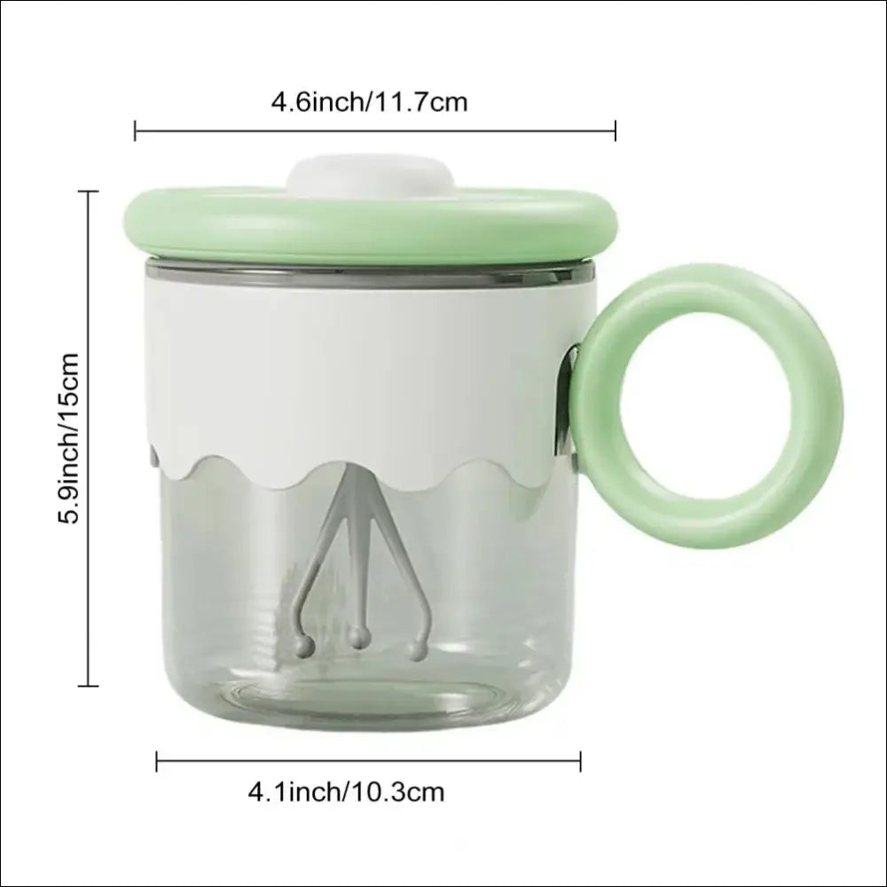 Glass mug with mint green lid and handle for TurboMix Magic Mug: Instant Stirring