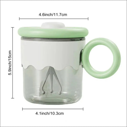 Glass mug with mint green lid and handle for TurboMix Magic Mug: Instant Stirring